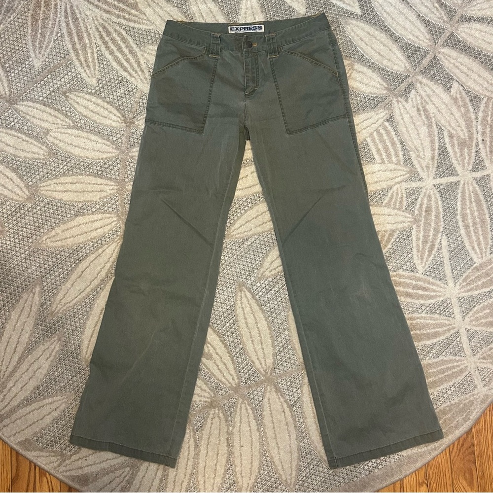 Express Olive Flare Trousers